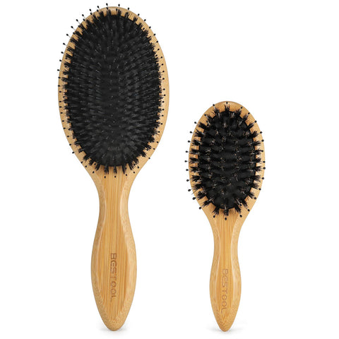 Hair Brush Set, BESTOOL Boar Bristle Hair Brush Set with Detangling Nylon Pin, Home & Travel Hair Brushes for Women Men Kid All Wet or Dry Hairs Detangle, Massage, Add Shine