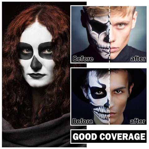 Black and White Face Body Paint Kit Pro Water Activated Face Body Paint Washable for Adults and Kids Halloween Art Theater SFX Cosplay Zombie Skeleton Makeup Kit