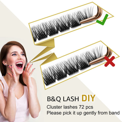 B&Qaugen Lash Clusters, C D Curl, 18mm, 72 Clusters, DIY False Eyelashes, Individual, Vegan, Cruelty Free