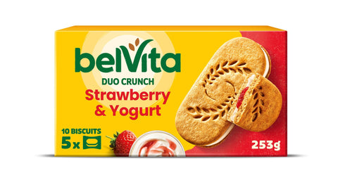 Belvita Duo Crunch Strawberry and yogurt Breakfast Biscuits OFFICIAL, Pack of 18 (50.6 g)