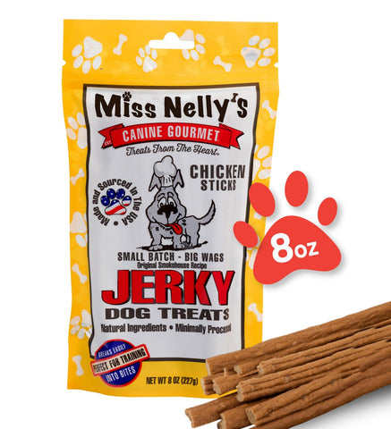 Miss Nelly's - Chicken Jerky Dog Treats - Soft Sticks - USA Made and Sourced - Original Smoke House Recipe - Small Batch Chicken Jerky for Dogs - Minimally Processed - 8 oz. Bag