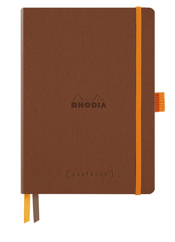 RHODIA 117812C - Soft Notebook Bullet Journal Goalbook Copper - A5 - Dotted Dot|240 pages - 90g Ivory Clairefontaine Paper - 2 Ribbons, Elastic Closure - Faux Leather Cover