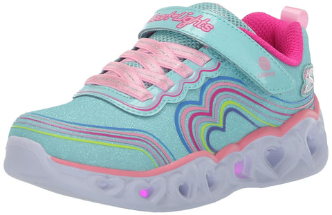 Skechers Lights-Retro Hearts Sneaker, Turquoise/Multi, 10.5 US Unisex Little Kid