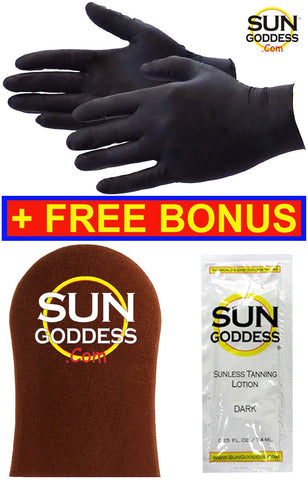 Sun Goddess - ONE (1) PAIR - Sunless Self Tanning Application Gloves + FREE (1) Sun Goddess Sunless Self Tanner Lotion Sample + (1) Sunless Self Tan Applicator Mitt - Best Gloves Mitt Tanner Lotion