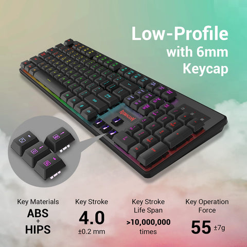Redragon K509 Pro Wireless Gaming Keyboard, 2.4G and Bluetooth Keyboard, RGB Backlit with 104 Low Profile Keys for Windows PC (Black)