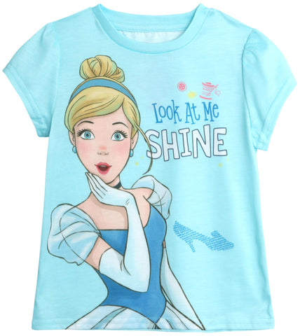 Disney Girls' T-Shirt - Cinderella, Little Mermaid, Rapunzel, Beauty and The Beast - Princess Shirt for Toddlers (2T-6X), Size 2T, Cinderella Blue