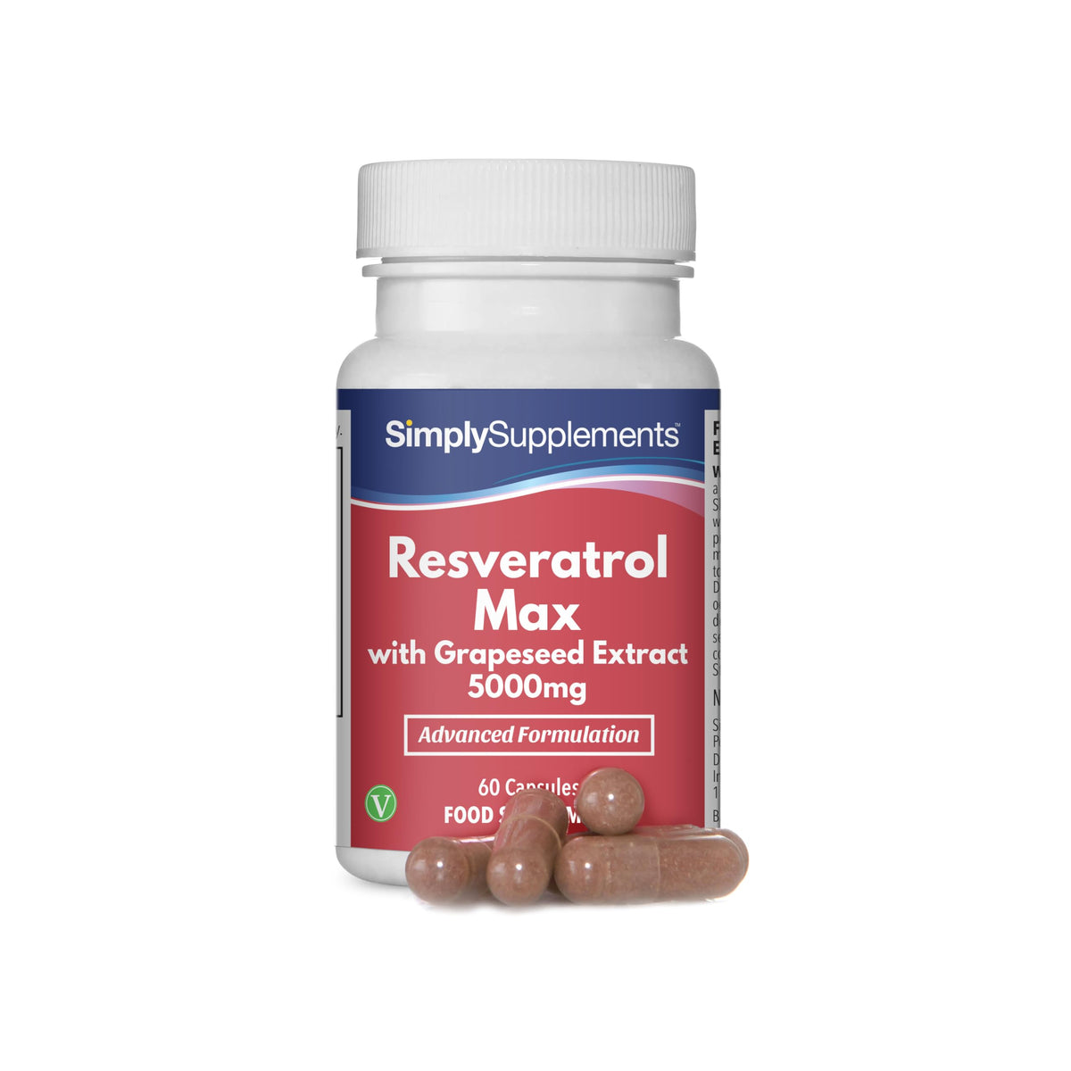 Resveratrol Capsules with Grapeseed Extract & Green Tea | Potent Formula with Vitamin C & Thiamin | Vegan & Vegetarian Friendly | 60 Capsules = 2 Months' Supply | Manufactured in The UK