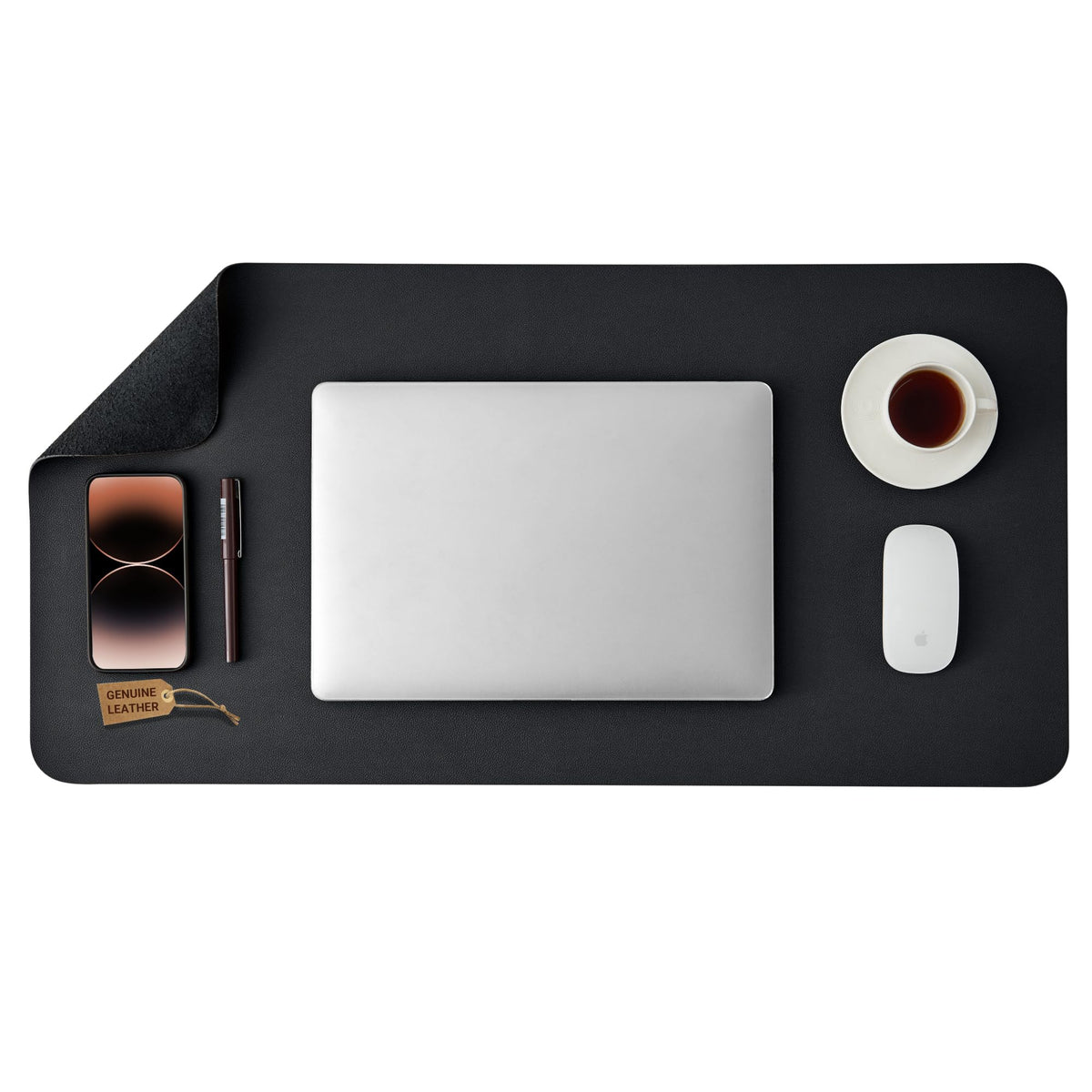 Leather Desk Mat Protector(Not PU), Office Desk Mats on Top of Desks, Non-Slip Leather Desk Pad, Laptop Desk Pad, Waterproof Desk Writing Pad for Office and Home (Black, 23.6" x 13.7")