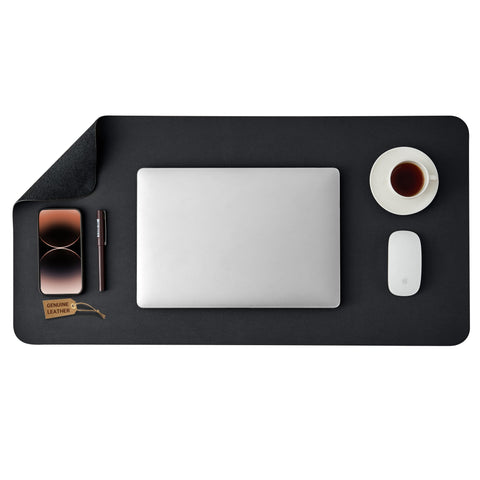 Leather Desk Mat Protector(Not PU), Office Desk Mats on Top of Desks, Non-Slip Leather Desk Pad, Laptop Desk Pad, Waterproof Desk Writing Pad for Office and Home (Black, 23.6" x 13.7")