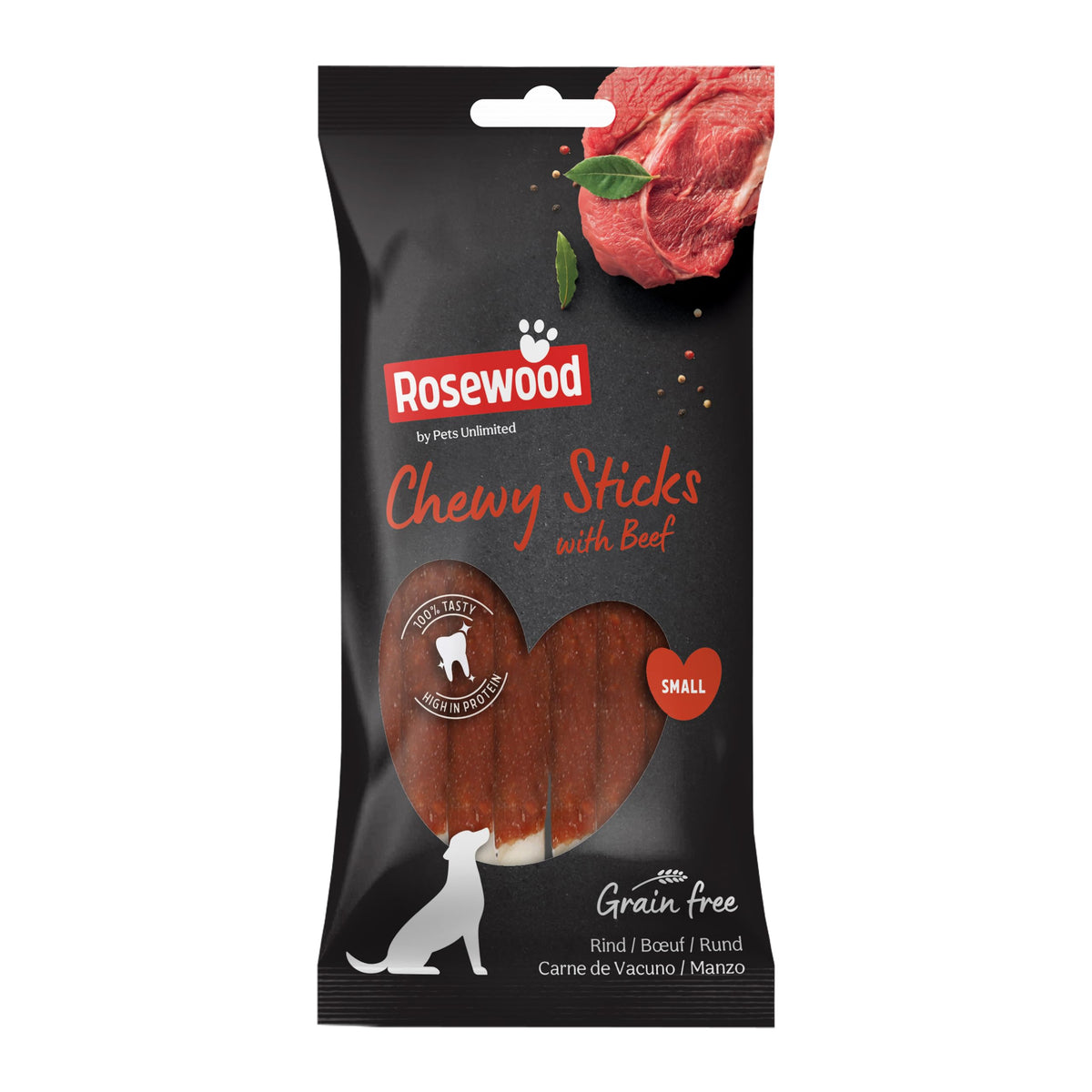 Rosewood Pets Unlimited Chewy Sticks with Beef, Small, Grain Free, High Protein Dog Treats - 8pc, 72g