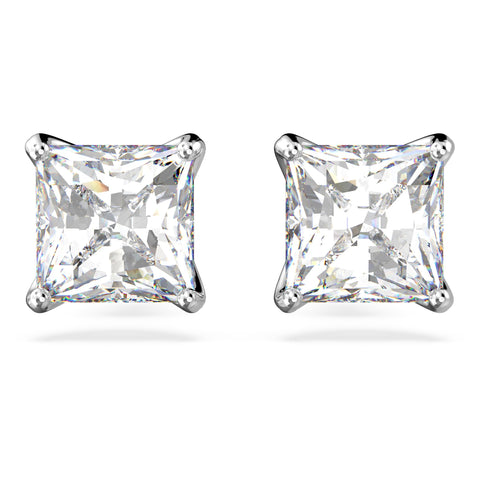 Swarovski Attract stud earrings, Square cut, White, Rhodium plated