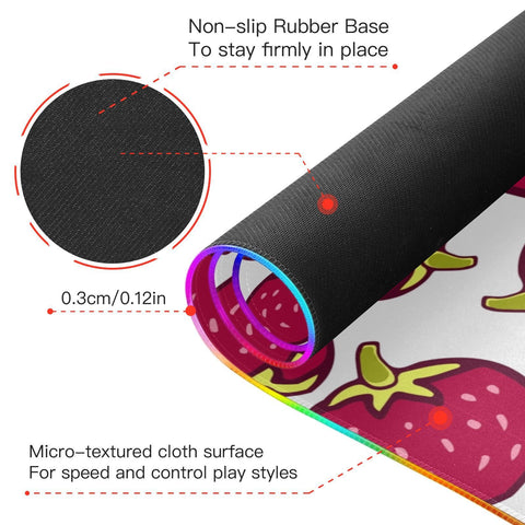 Fruit Red Strawberry Berry Wireless Charging Mouse Pad for Mobile Phone Extra Large Gaming Mousepad with 13 Lighting Modes Mouse Mat for Gaming MacBook PC Laptop Desk Office Home