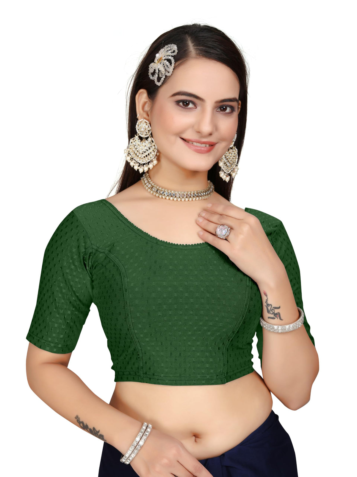 Kipzy Women's Round Neck Half Sleeve Blouse 36 Green