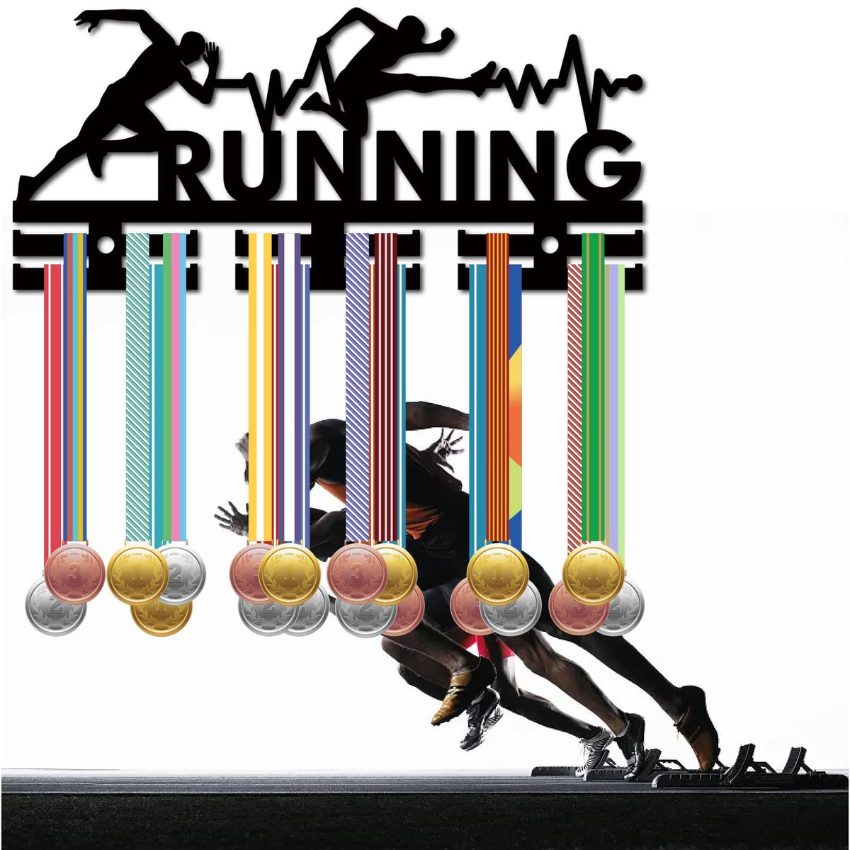CREATCABIN Running Medal Holder Medal Hangers Display Acrylic Medal Rack Sports Medal Frame Hanging Medals Wall Black Mounted Hanger Rack for Runner Wall Race Marathon 11.4 x 5.1 Inch