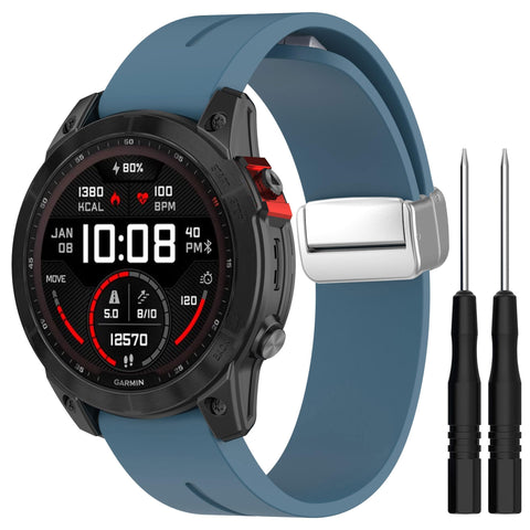 KUTEWEU Strap for Garmin Epix Pro 42mm/Fenix 7S, Folding Magnetic Silver Closure Strap Wristband for Garmin Fenix 7/Fenix 7 Solar/Fenix 7 Sapphire Solar/Garmin Instinct 2/Fenix 5S (Blue)