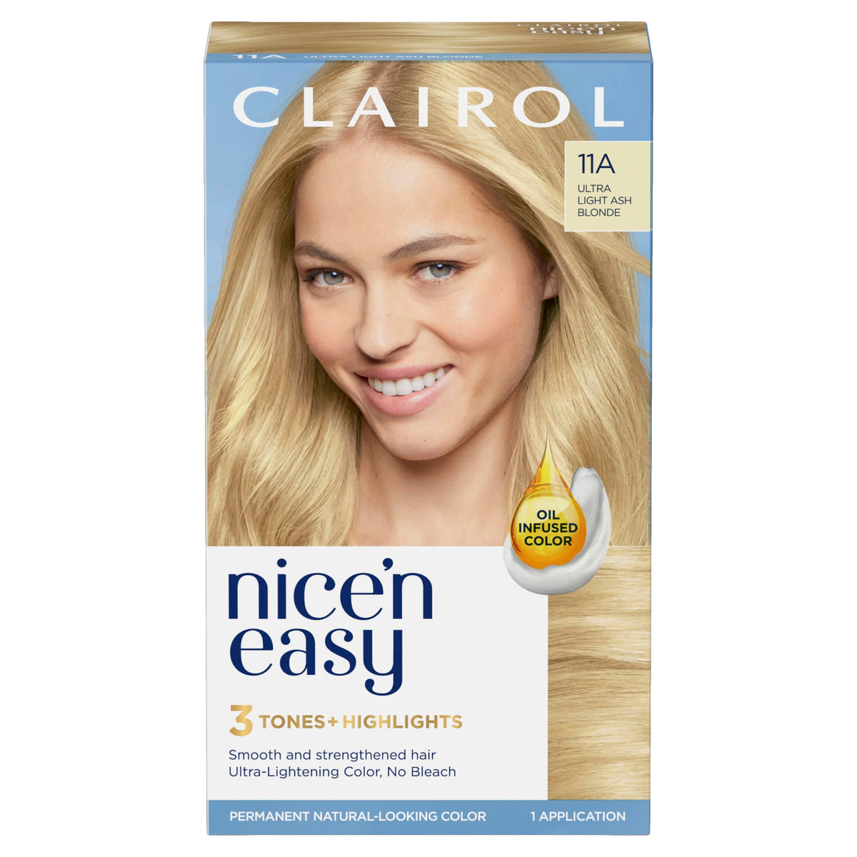 Clairol Nice'n Easy Permanent Hair Dye, 11A Ultra Light Cool Blonde Hair Color, Pack of 1 - Packaging May Vary