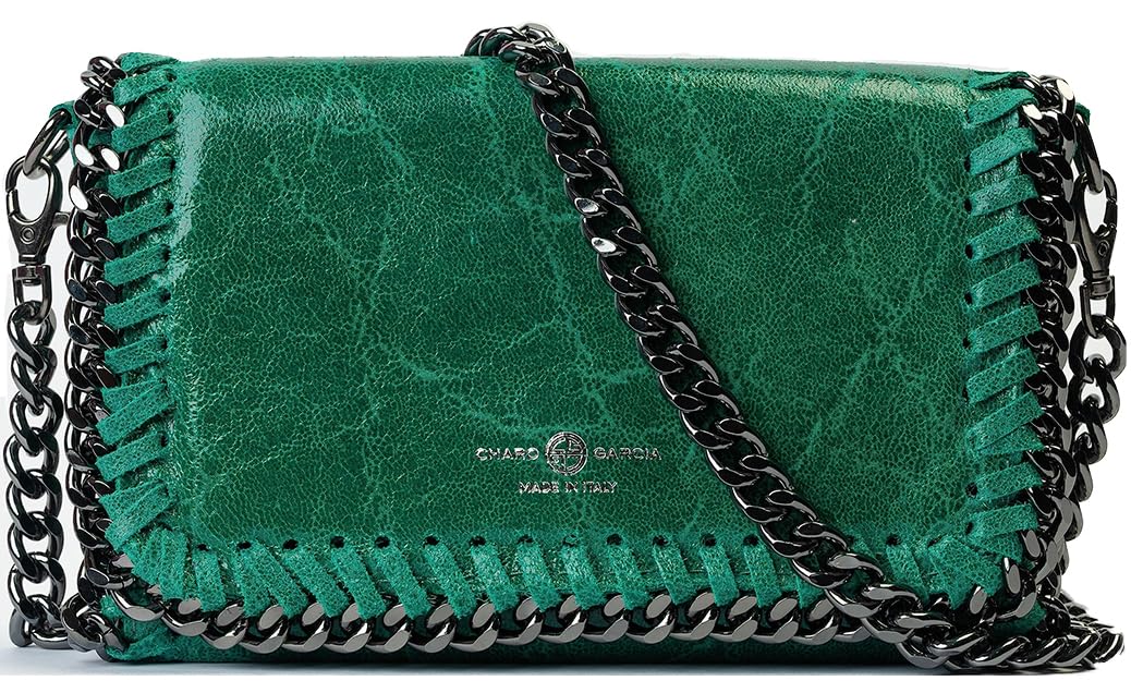 Premium Italian Leather Handmade in Florence, Italy. Small Crossbody Bag for Women with a Detachable Strap. Daniela Collection Made in Italy (Green)