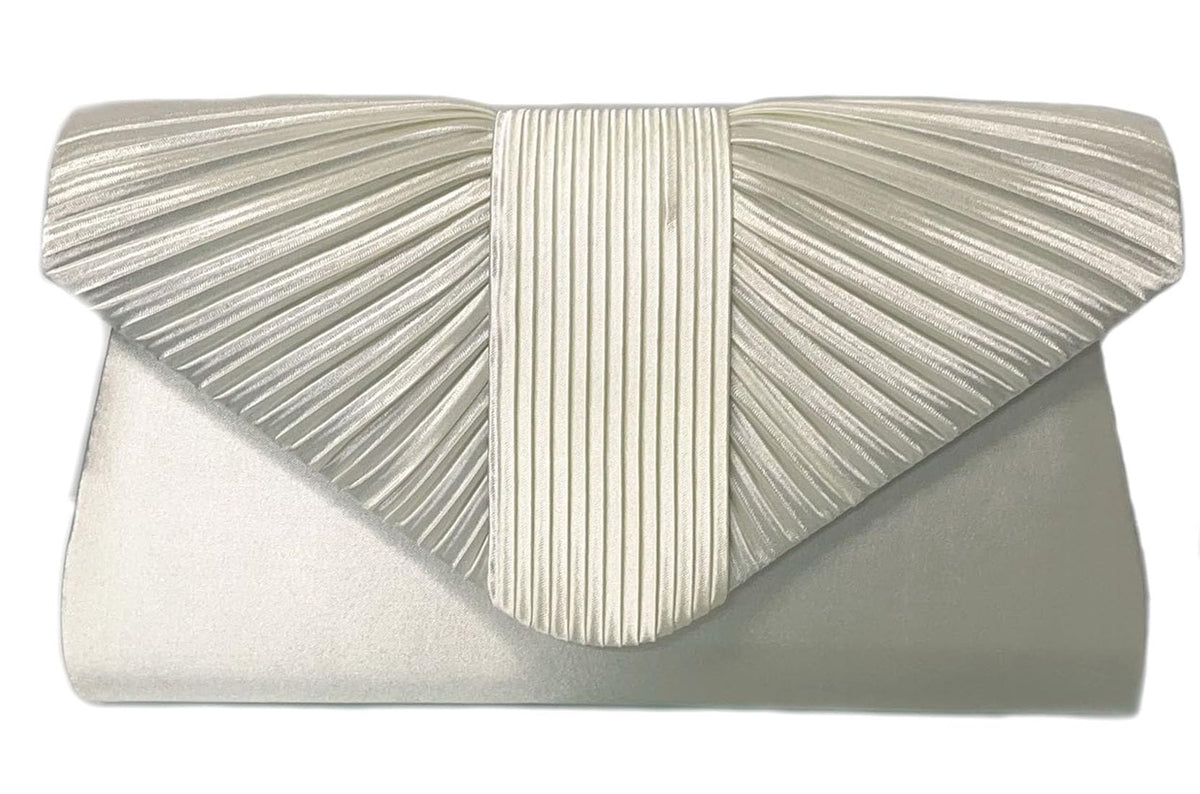 LeahWard Women's Satin Fabric Flap Clutch Bag Prom Wedding Party Evening Shoulder Handbag (Ivory C)