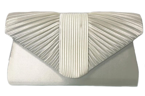 LeahWard Women's Satin Fabric Flap Clutch Bag Prom Wedding Party Evening Shoulder Handbag (Ivory C)