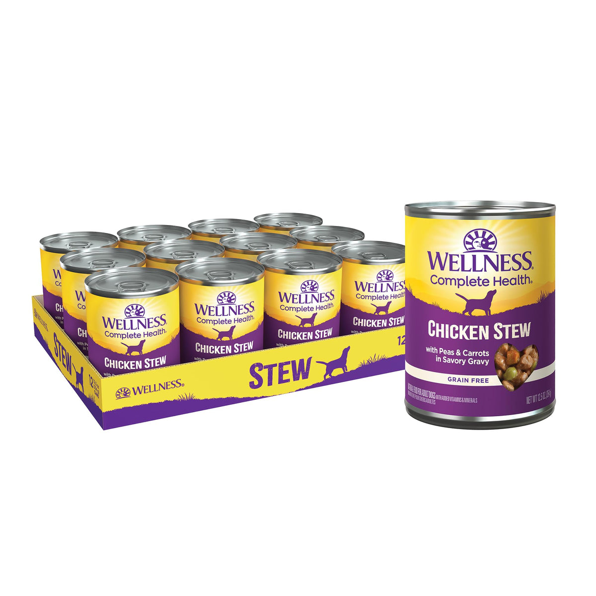 Wellness Thick & Chunky Natural Grain Free Canned Dog Food, Chicken Stew, 12.5-Ounce Can (Pack of 12)