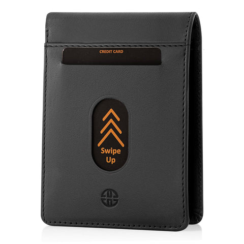 TRUSADOR Trento Leather Slim Wallet for Men Minimalist Bifold Design with RFID Blocking and Gift Box, Black, With Coin Pocket