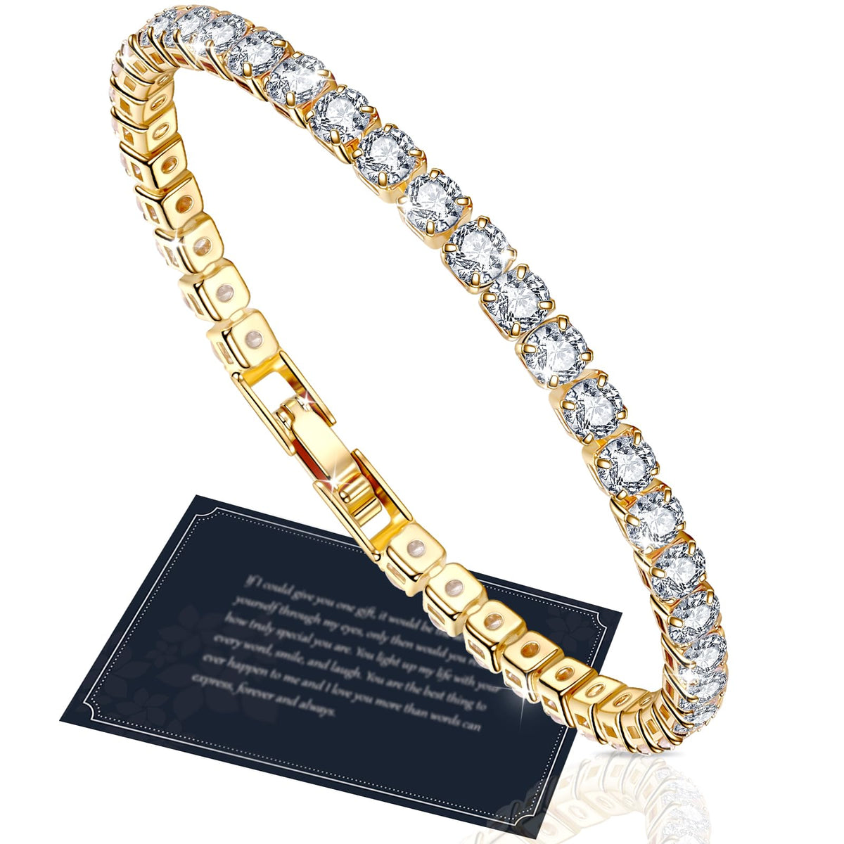 Tennis Bracelet,Women Bracelet,Gold Bracelet,Crystal Bracelet,5A Cubic Zircon Bracelet,Bracelets for Women,Gold-plated Bracelet,Womens Bracelet,Friend Bracelet,Women Gift for Her,18cm,Gold