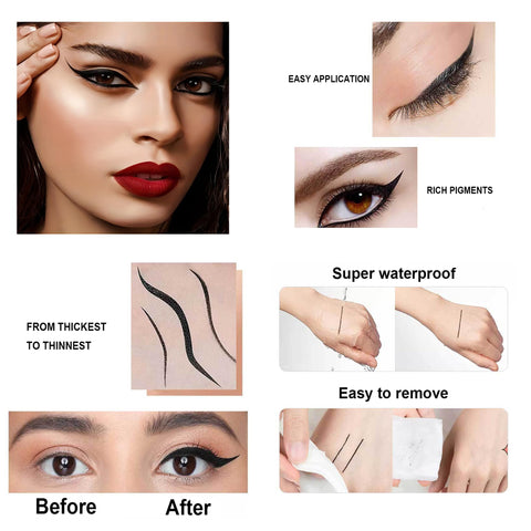 Black Liquid Eyeliner Pencil Waterproof Smudge Proof,5 In 1 Eyeliner Stencils Silicone Multi-Purpose Eye Makeup Tool,Eyeliner Tool For Eyes With Wings,Applicator For Beginners,Cat Eye,Hooded Eyes