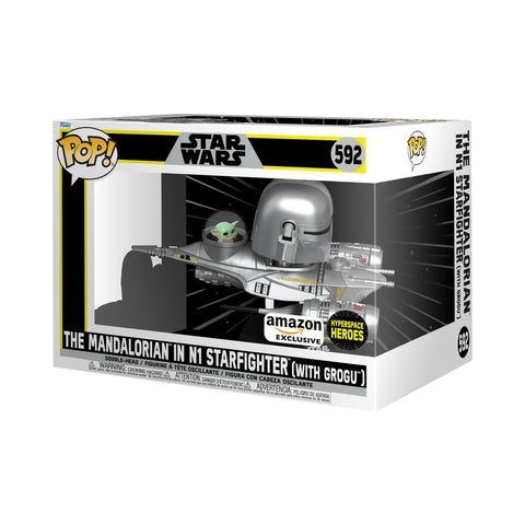 Funko Pop! Ride Super Deluxe: Star Wars Hyperspace Heroes - The Mandalorian in N1 Starfighter (with Grogu), Amazon Exclusive