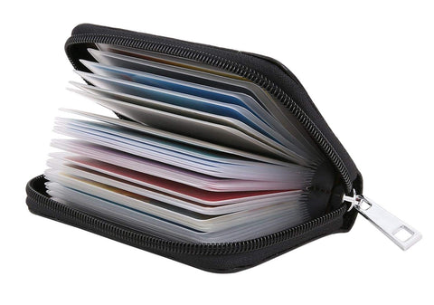 Genuine Leather Credit Card Holder ID Business Card Case Purse Wallet for Men & Women (black)