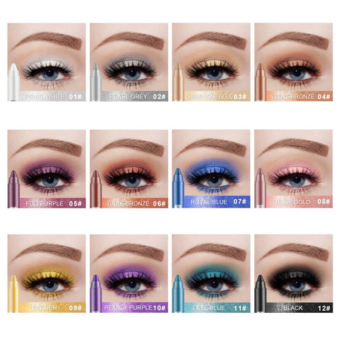 Joyeee Eyeshadow Pencil, 12 Colours Glitter Eyeshadow Pen Highlighter Professional Eyeliner Eye Pencil Pearly Luminous Shadow Stick Long Lasting Waterproof Eye Shadow Pen Set