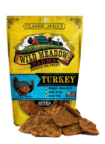 Wild Meadow Farms - Classic Turkey Bites - USA Made Soft Jerky Training Treats for Dogs