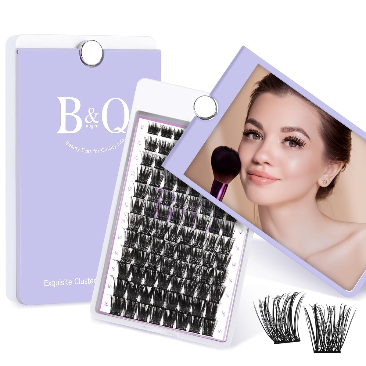 B&Q Lash Clusters D Curl 8-16MIX 96 PCS Eyelash Clusters Wispy with 360Ãƒâ€šÃ‚Â° Rotatable Mirror Cluster Eyelash Extensions Natural Lash Clusters Lashes Wispy Diy Lash Extensions Clusters (Q06,D 8-16MIX)