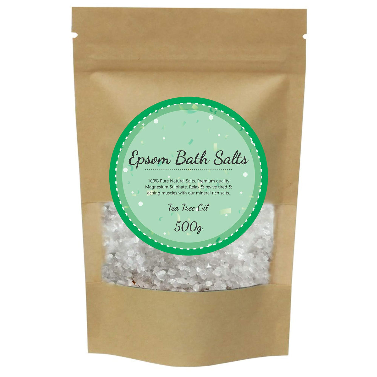 100% Pure Epsom Salts Salt | Magnesium Sulphate Bath Salt | 500g Pack by PSN | Ideal for Relieving Sore Muscles | Reduces Inflammation Scented (Tea Tree Oil, 500g)