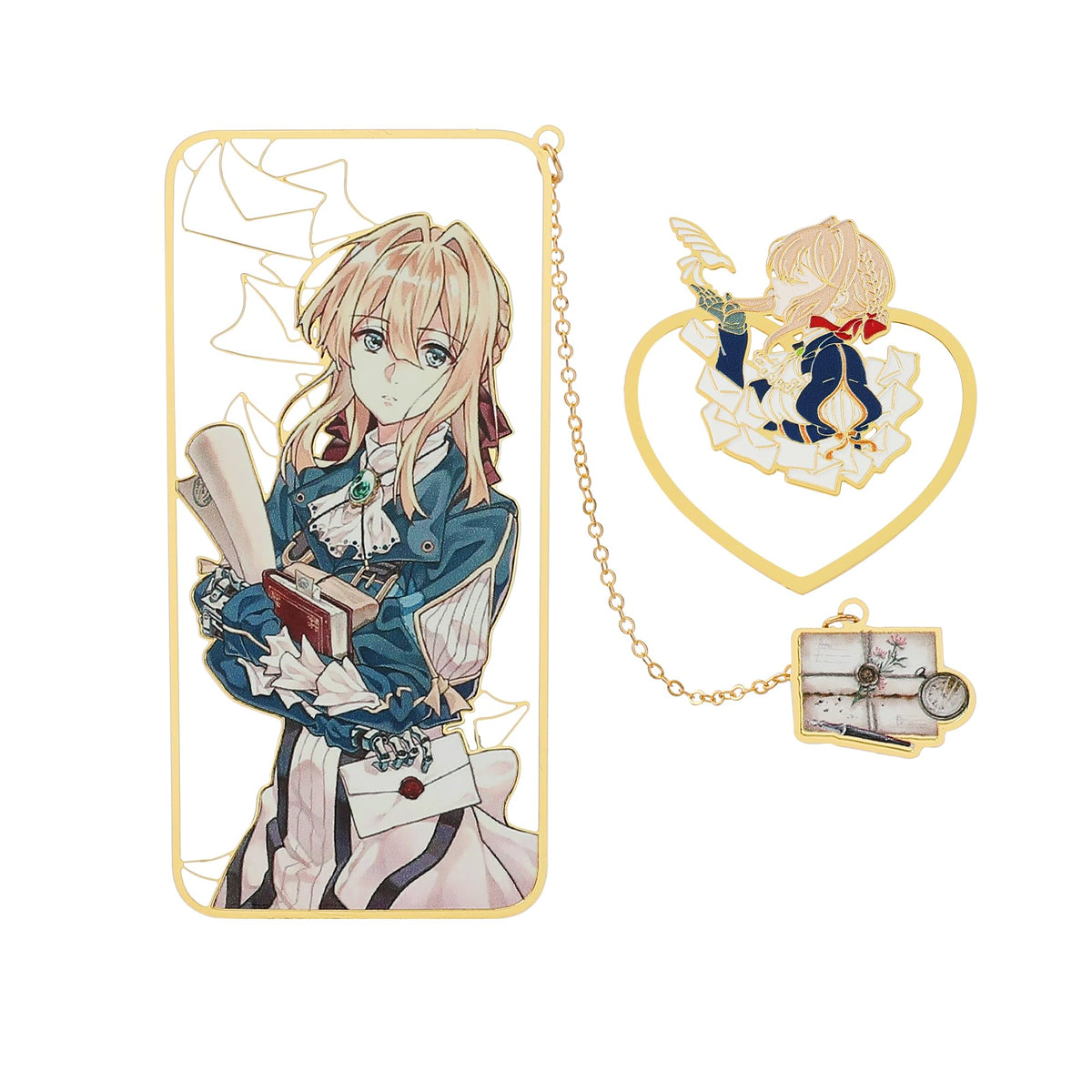Violet Evergarden Book Marks, Anime Figure Metal Bookmark for Book Lover, Novel Books Reading Supplies, Book Accessories, Creative Gifts for Fans (2Pcs Set)