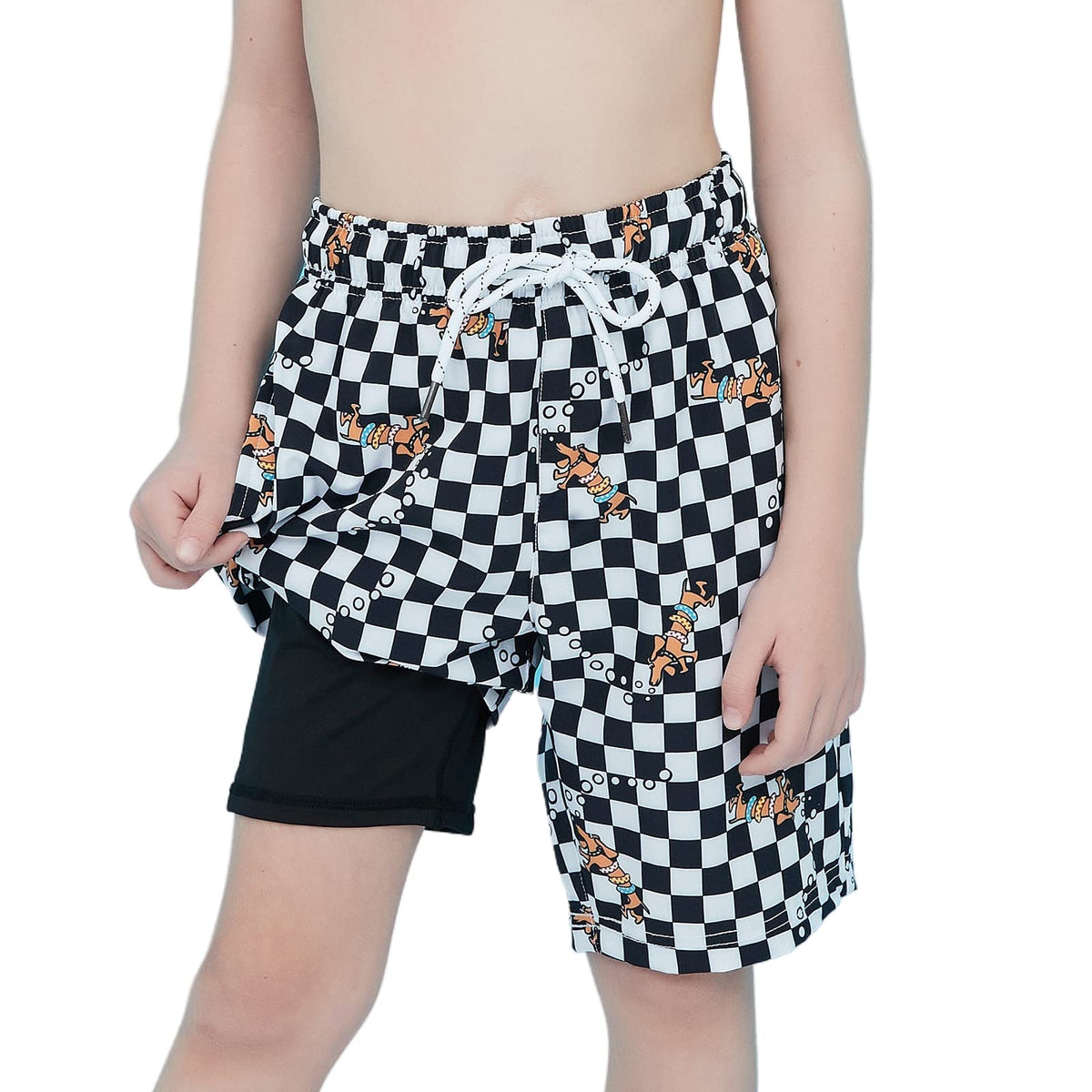 Arcweg Boys' Swimming Trunk Toddler Swim Shorts 2 in 1 Quick Dry Beach Trunk Boardshorts Lightweight Pants with Elastic Waistband 8-16Y