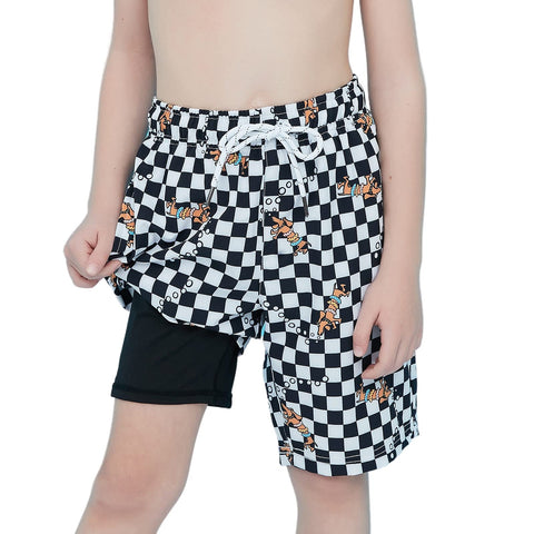 Arcweg Boys' Swimming Trunk Toddler Swim Shorts 2 in 1 Quick Dry Beach Trunk Boardshorts Lightweight Pants with Elastic Waistband 8-16Y