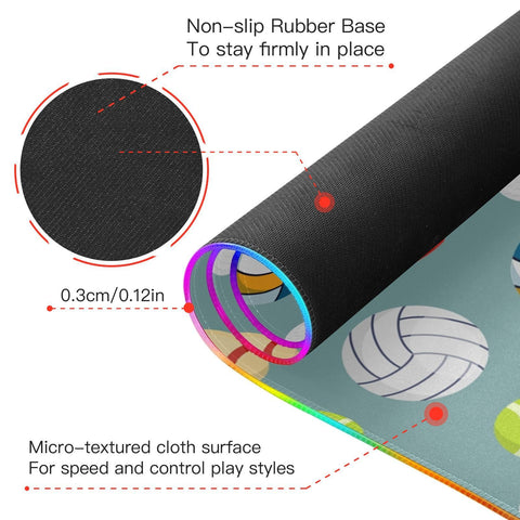 Basketball Football Volleyball Rugby Wireless Charging Mouse Pad for Mobile Phone Extra Large Gaming Mousepad with 13 Lighting Modes Keyboard Mat for Gaming MacBook PC Laptop Desk Home Office