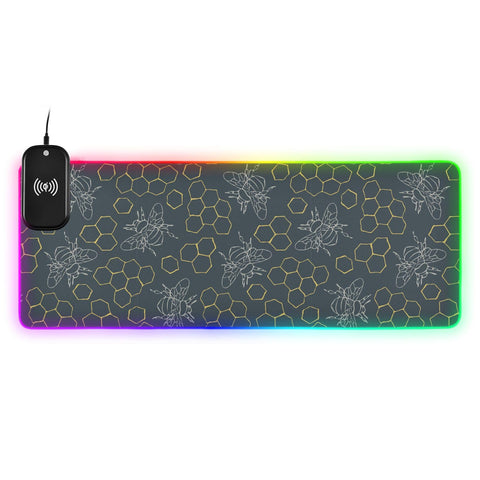 Honeycomb Bee Wireless Charging Mouse Pad for Mobile Phone Extra Large Gaming Mousepad with 13 Lighting Modes Extended Desk Mat for Office Home Gaming MacBook PC Laptop Desk