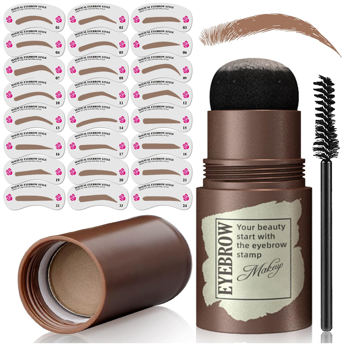 Generic Eyebrow Stamp Stencil Kit - One-Step Eye Brow Stencil Kit for Perfect Make-up, 24 Reusable Thin & Thick Eyebrow Stencils, Creat Waterproof Long-Lasting & Smudge-Proof Natural Eyebrow