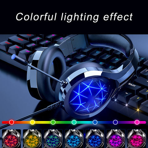 CCYLEZ Over Ear Stereo USB Wired Headset with MicrophoneWired Gaming Headphone Noise Cancelling Soft Earmuffs with LED Light PC Gaming Earphone for PS5