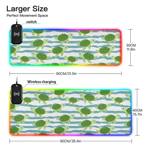 Green Turtles Wireless Charging Mouse Pad for Mobile Phone Extra Large Gaming Mousepad with 13 Lighting Modes Computer Mat for Gaming MacBook PC Laptop Desk Office Home