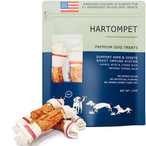 HARTOMPET Dog Treats - Chicken & Sweet Potato Jerky Wraps with Joint Health Support, All Nature & Grain-Free Pet Snacks, Nutrition and Health Dogs Training Bites | 11oz