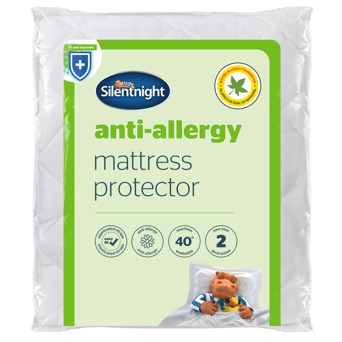 Silentnight Anti-Allergy Mattress Protector - Mattress Cover Bed Pad Topper with Fitted Skirt Protecting Against Bacteria and Dust Mites - Comfortable and Machine Washable - Double, White