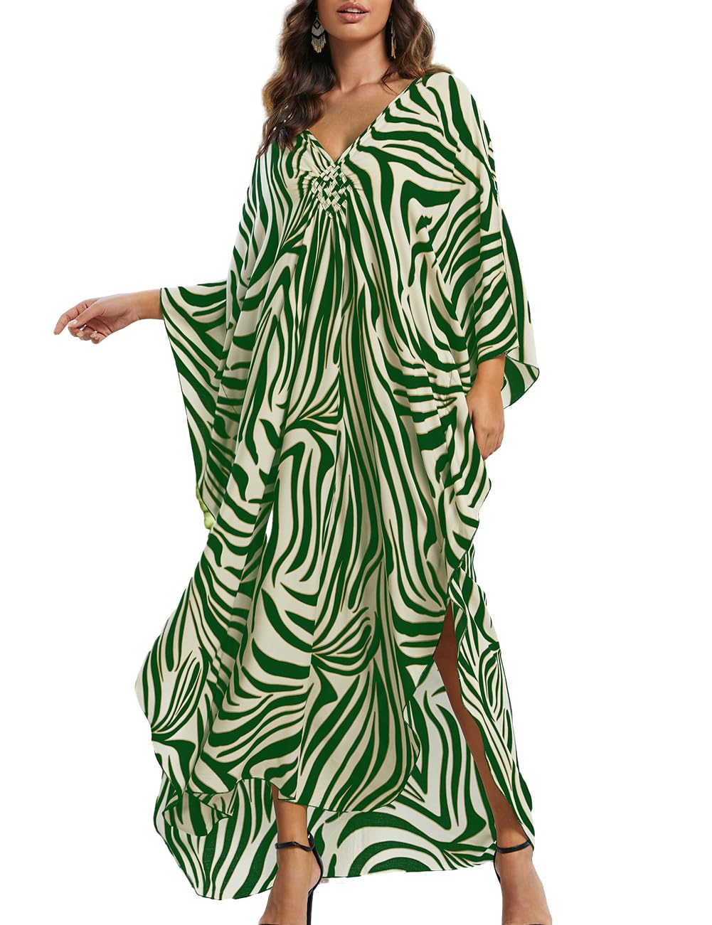 Bsubseach Elegant Kaftan Dresses for Women Zebra Print Caftan Swimsuit Cover Ups Loose Caftan Vneck Kaftan for Women Lounge Wear House Sleepwear