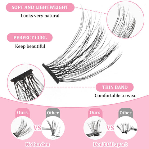 WLLHYF Eyelash Extension Kit 140Pcs Lash Clusters DIY Lash Extension Kit 8-16MM Mix D Curl Individual Eyelashes Kit for Lash Extension Professional and Beginners