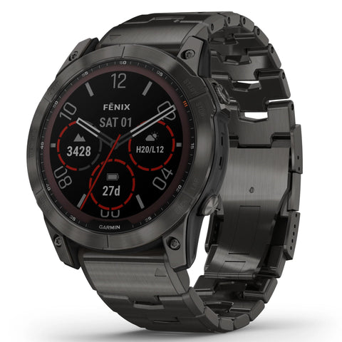 Garmin FenixÂ® 7X Sapphire Solar Edition Carbon Grey DLC Titanium with Carbon Grey DLC Vented Titanium Band Smartwatch 010-02541-27