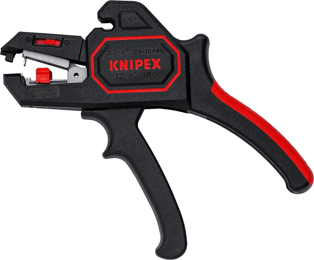 KNIPEX Automatic Insulation Stripper, in Blister, 0.2-6 mmÂ², with Fine Adjustment, Adjustable Length Stop, Wire Stripper, 12 62 180 SB