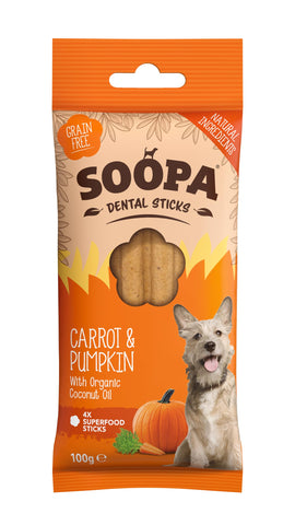 Soopa Pumpkin and Carrot Dental Sticks Dog Treat, 100 g
