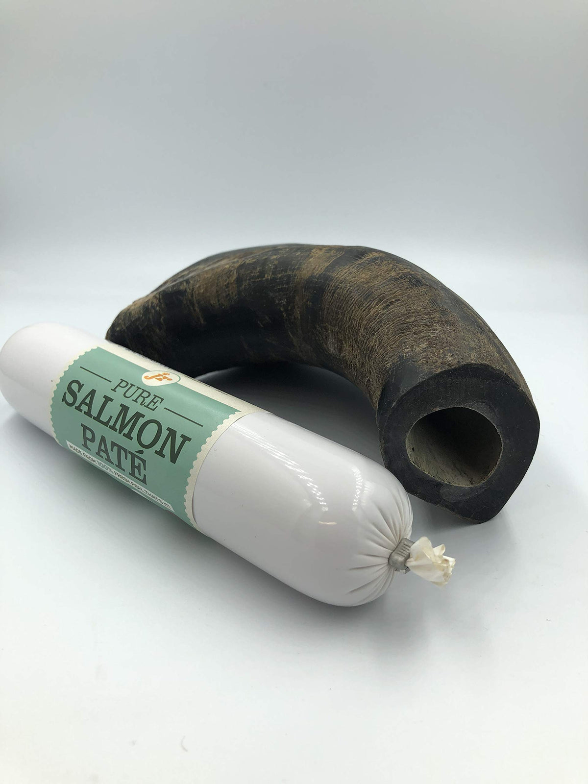 J R Pet Products 200g Pure Salmon Pate & Medium Buffalo Horn Long Lasting Dog Chew Treat Combo