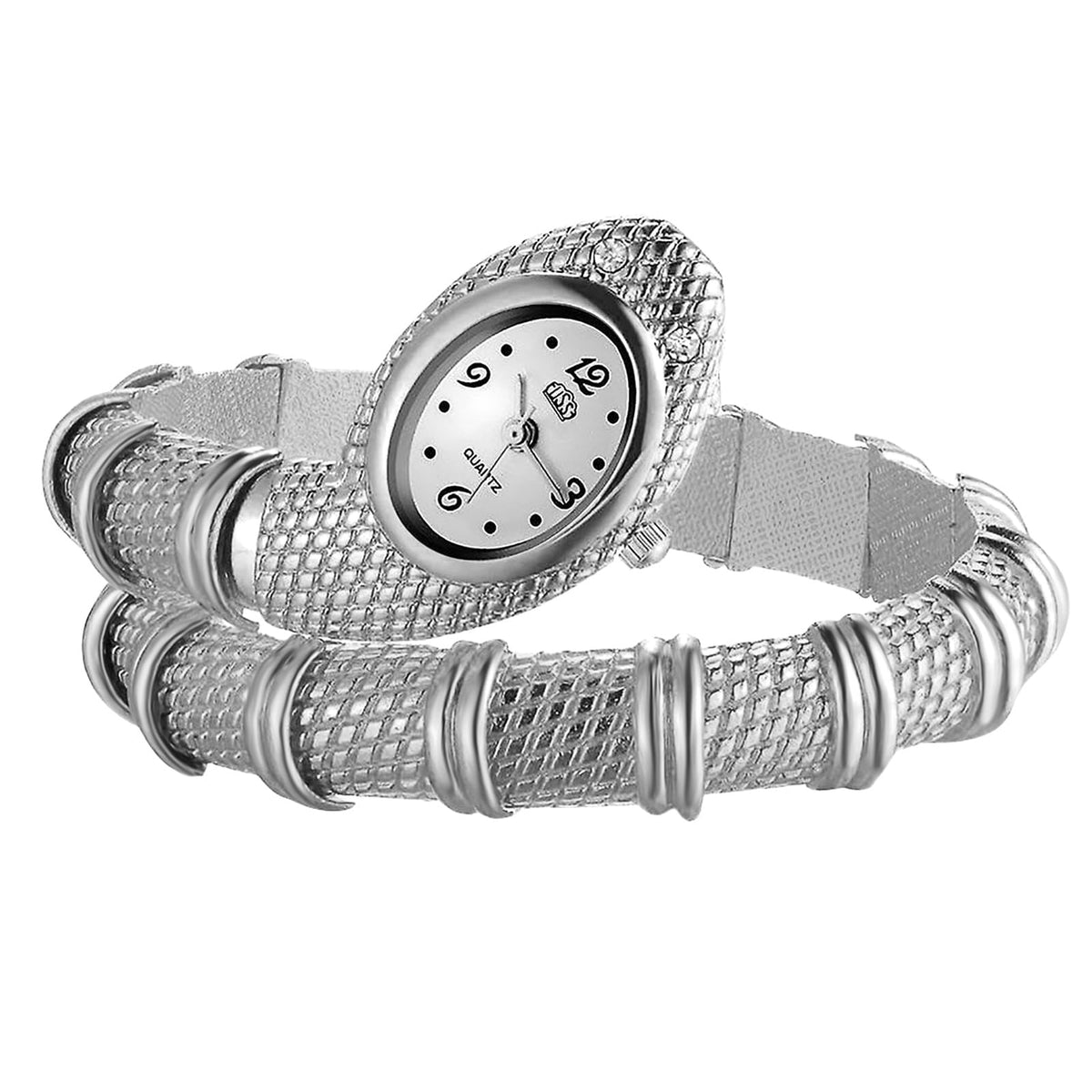 Silverora Watches Women's Snake Bangle: Analogue Quartz Women's Watches with Multilayer Wrapped Snake Bracelet Flexible Bendable Wristwatches Gifts for Women Halloween, silver, Vintage